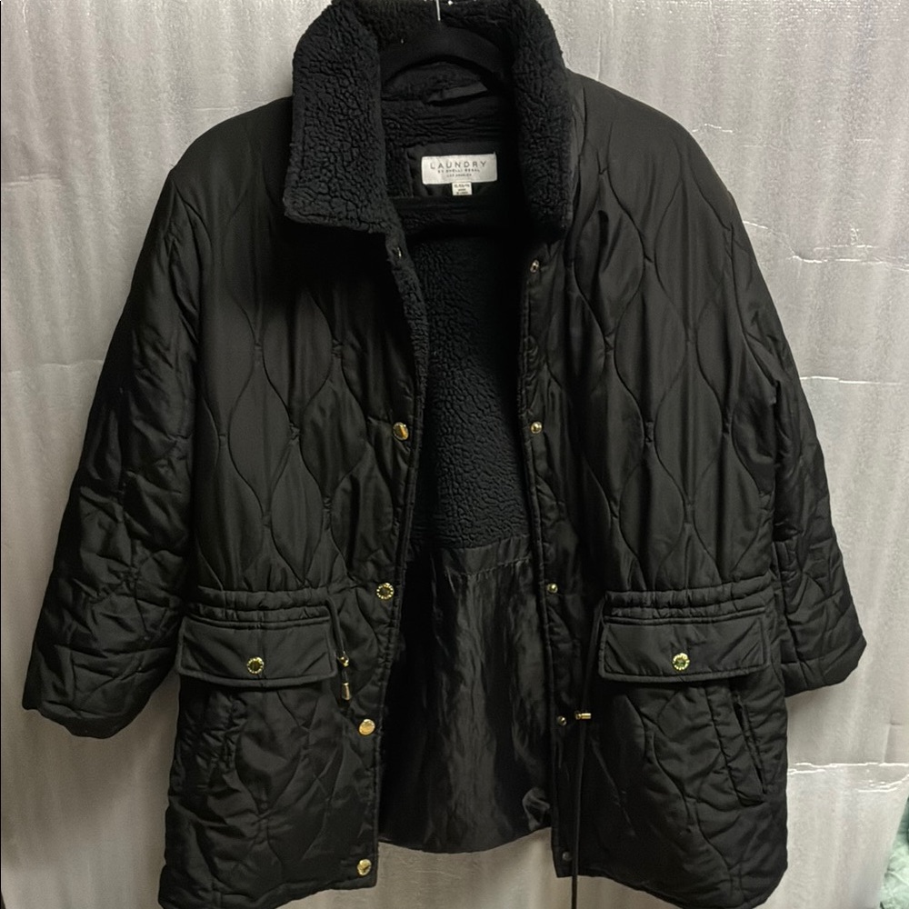 Laundry by Shelli Segal Black Quilted Puffer Jacket Mid-Length